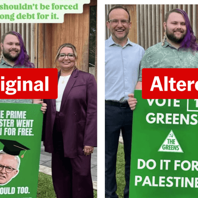 Greens' election sign image is a digitally altered fake