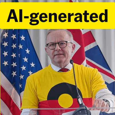 Fake pic shows Anthony Albanese wearing Aboriginal T-shirt in US