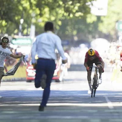 A protester, a crash and a near-miss for Jayco at Tour