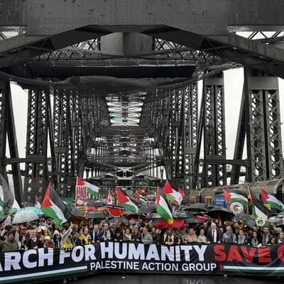 'Perilous': largest-ever Gaza protest packs bridge