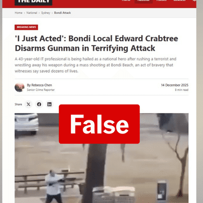 Website spreads falsehoods about Bondi Beach hero's identity