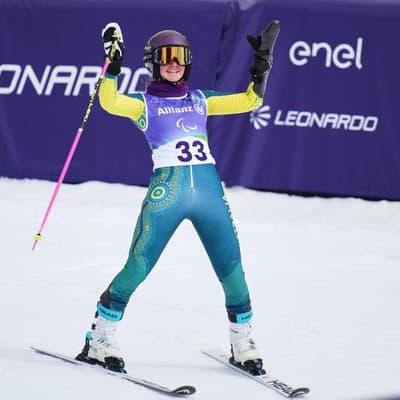 Pink Australian flag for Peppa Pig-inspired para-skier