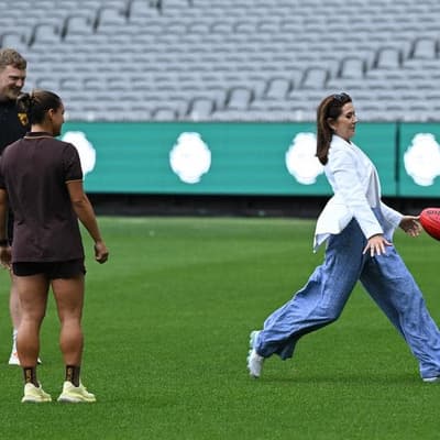 Up there Queen Mary: royal kicks goals in MCG debut