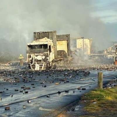 Miracle escape for six drivers in multiple truck crash