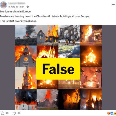 Church fire photos miscaptioned as Muslim arson attacks