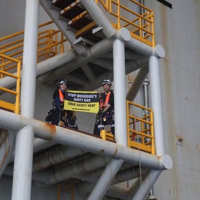 Activists occupy Woodside's floating gas platform