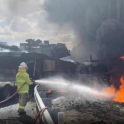 Six injured in fiery crash involving US military tank